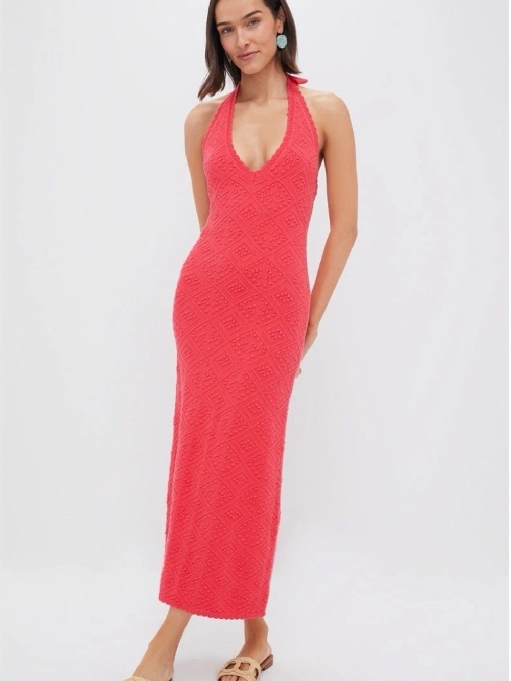 Hyacinth House Halter Maxi knit Dress in style Hollis in Watermelon Coral color